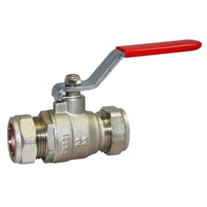 Compression End Brass Ball Valve - WRAS - Red Lever - Size 15mm to 54mm