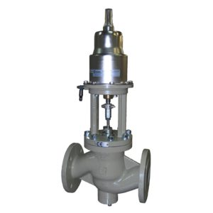 Pneumatic On/Off Globe Valve Flanged PN16, Cast Iron Body, Stainless Steel Actuator.