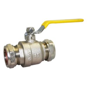EN331 Gas Compression End Brass Ball Valve - Yellow Lever -  Size 15mm to 54mm